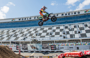 Cobra Moto's Luke Fauser high above the Daytona International Speedway i.._