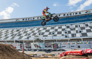 Cobra Moto's Luke Fauser high above the Daytona International Speedway i...